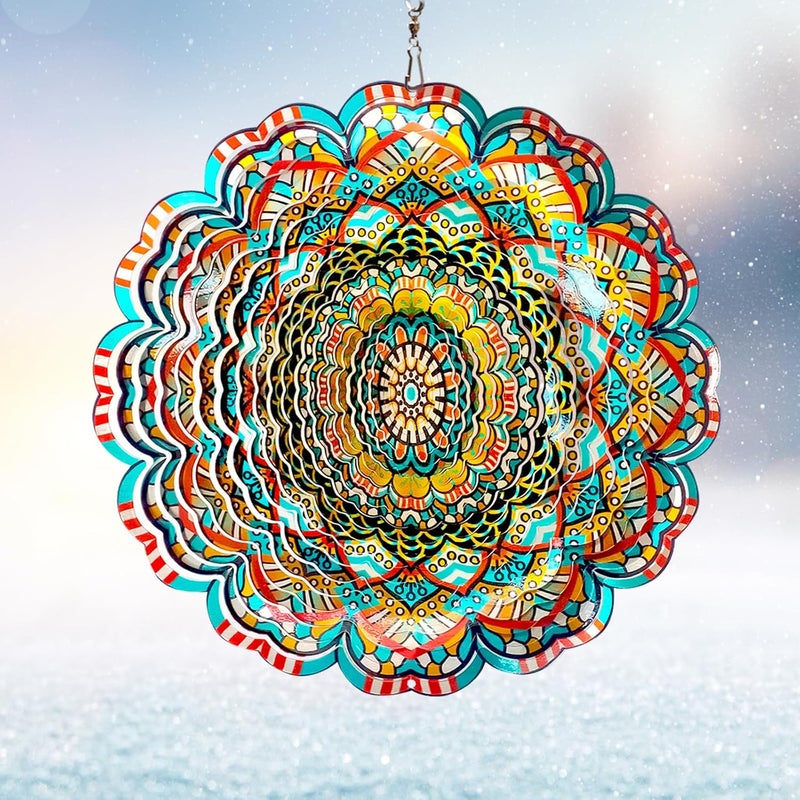 Eiryhope Mandala Wind Spinner - Lucky Star Design | 12-Inch Laser Cut Stainless Steel, Kinetic Hanging Wind Sculpture for Garden, Porch, Patio, Home | Outdoor 3D Metal Windcatcher & Yard Art - Image 1